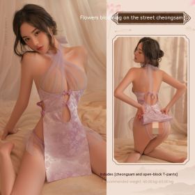 Sexy Lingerie Ancient Style Cross-halterneck Sheer Mesh Cheongsam Uniform Suit