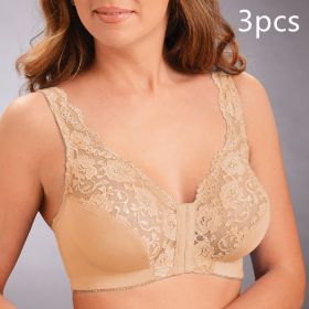 Europe And America Front Button Sports Bra Plus Size Steelless Underwear (Option: Beige 3pcs-XL)