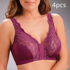 Europe And America Front Button Sports Bra Plus Size Steelless Underwear (Option: Purple 4pcs-XL)