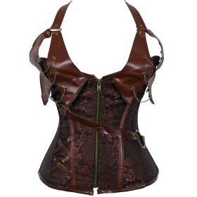 Women's Minimalist Steampunk Gothic Neck Hanging Shapewear (Option: Brown-XL)