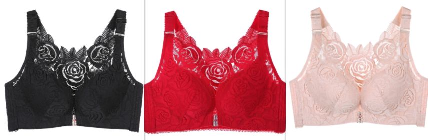 New Rose Thin Bra Push-up Adjustment Underwear Big Chest Buckle Beautiful Back Plus Size Bra (Option: Set-105C)