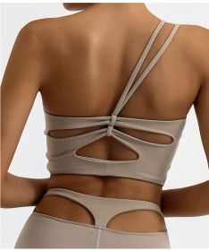 R Women Beauty Back Cross Nude Feel With Chest Pad High Elastic Quick-drying Sling Bra One Piece Dropshipping (Option: M-Light Khaki)