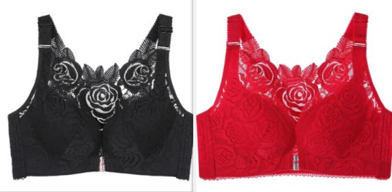 New Rose Thin Bra Push-up Adjustment Underwear Big Chest Buckle Beautiful Back Plus Size Bra (Option: Set1-100D)