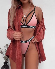 Women's European And American Alphabet Three Point Bikini Swimsuit Set (Option: Pink-M)