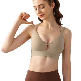 Women's Double Shoulder Strap Yoga Vest Breathable Chest Pad Sports Bra Top (Option: Khaki-S)