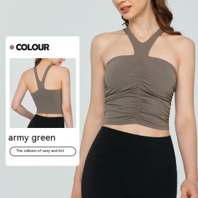 Halter Spaghetti Straps Vest With Chest Pad One-piece Summer Skinny Inner Match Tube Top Sleeveless Top (Option: S-Army Green)