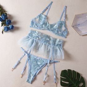 Pattern Lace Sling See-through Underwear Skirt Adjustable Suit (Option: Sky Blue-S)