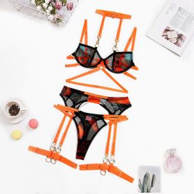 Bra European And American Halter Mesh Lingerie (Option: Orange-M)