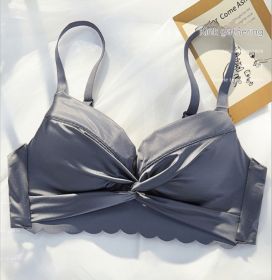 Women's Small Chest Gathered Wireless Satin Seamless Underwear (Option: Dark Gray-34 75AB Cup)