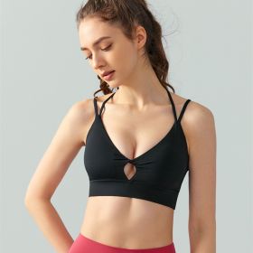 Women's Double Shoulder Strap Yoga Vest Breathable Chest Pad Sports Bra Top (Option: Black-S)