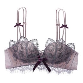 Women's Lace Underwear Petals Upper Support Adjustable Back Shaping Bra Set (Option: Greyish Purple Single-70 32AB Universal)