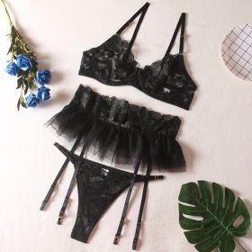 Pattern Lace Sling See-through Underwear Skirt Adjustable Suit (Option: Black-S)