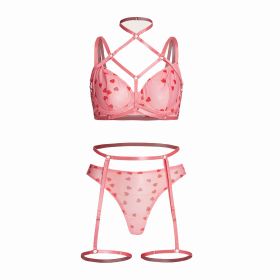 Bra Set Ultra-thin Four-piece Set Sexy Inside (Option: Pink-S)