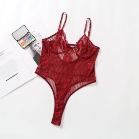 Women's Sexy And Fun Lingerie One Piece Lace Pajamas (Option: Wine Red-S)