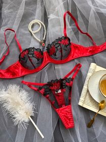 Valentine's Day Multi-color Hot Mesh Embroidery See-through Lingerie (Option: Red-S)