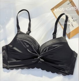 Women's Small Chest Gathered Wireless Satin Seamless Underwear (Option: Black-34 75AB Cup)