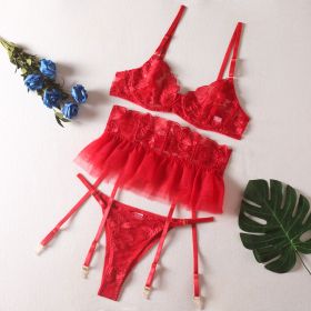 Pattern Lace Sling See-through Underwear Skirt Adjustable Suit (Option: Red-S)