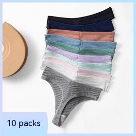 Women's Threaded Cotton Fashionable Simple Underwear Breathable And Comfortable (Option: 10 Pieces-M)