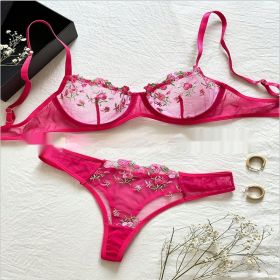 Underwear Lace Suit T-back Mesh Women's Sexy (Option: Rose Red-L)