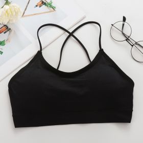 Gathered French Double Cross Shoulder Strap Beautiful Back Wrapped Chest Vest Underwear (Option: Black-Free Size)