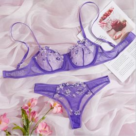 Underwear Lace Suit T-back Mesh Women's Sexy (Option: Violet-L)