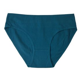 Cotton Mid Waist Women's Underwear Plus Size Women's Briefs (Option: Peacock Blue-M)