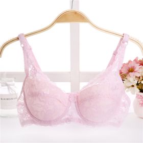 Thin Breathable Plus Size Lace Push Up Adjusting Bra (Option: Pink-32 70B)