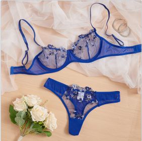 Women's New Lace Underwear Bra Set (Option: Blue-S)