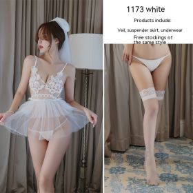 Sexy Lingerie Sexy Bridal Lace Mesh Tulle Suit (Option: White White Silk Stockings-Average Size)