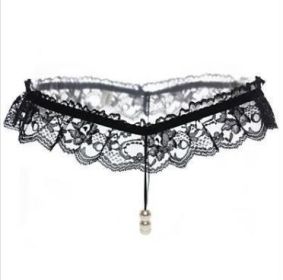 Sexy Lace Pearl Massage Opening Underpants (Option: Black-Free Size)