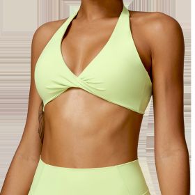 Breathable Halter Tight Outdoor Sports Running Fitness Clothes Top (Option: Light Yellow Green-M)