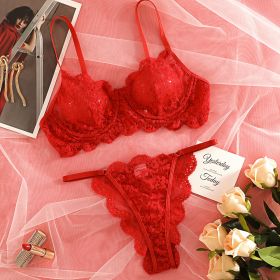 Strap Lace See-through Underwear Suit Women (Option: Red-S)