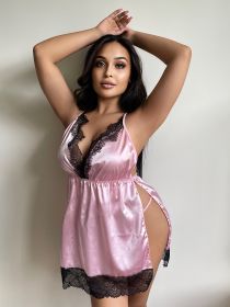 European And American Sexy See-through Sling Dress Sexy Underwear (Option: Pink-1XL)