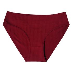 Cotton Mid Waist Women's Underwear Plus Size Women's Briefs (Option: Purplish Red-M)