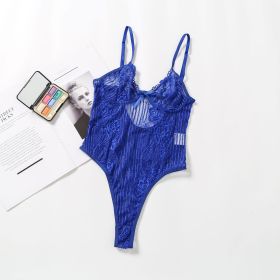 Women's Sexy And Fun Lingerie One Piece Lace Pajamas (Option: Blue-S)