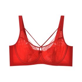 Plus Size Madam Bras Lace Sheer Unpadds Bra See Through Sexy Lingerie Underwear (Color: Red)