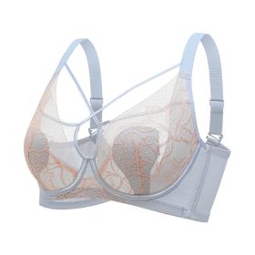 Plus Size Madam Bras Lace Sheer Unpadds Bra See Through Sexy Lingerie Underwear (Color: Blue)