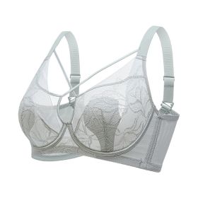 Plus Size Madam Bras Lace Sheer Unpadds Bra See Through Sexy Lingerie Underwear (Color: Silver)