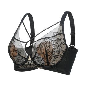 Plus Size Madam Bras Lace Sheer Unpadds Bra See Through Sexy Lingerie Underwear (Color: BLACK)