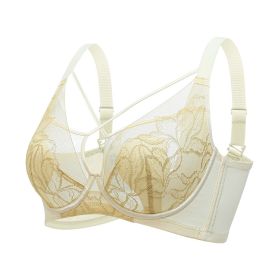 Plus Size Madam Bras Lace Sheer Unpadds Bra See Through Sexy Lingerie Underwear (Color: Beige)