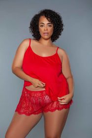 Split Type Set Stylish Elegant Sleepwear (Color: Red)