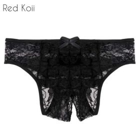 Sexy Lingerie Cut Out Underpants Briefs Lace See Through (Color: BLACK)