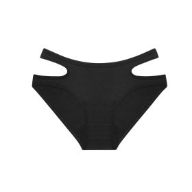 Cotton Briefs Women's Solid Color Waist Hollow Underwear (Option: Black-S)