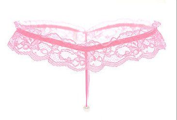 Sexy Lace Pearl Massage Opening Underpants (Option: Pink-Free Size)