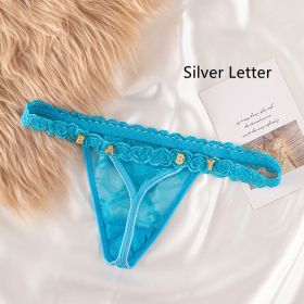 Women's Lace Transparent Rhinestone Letter Shorts (Option: Blue-Silve 1to15 letters-One size)