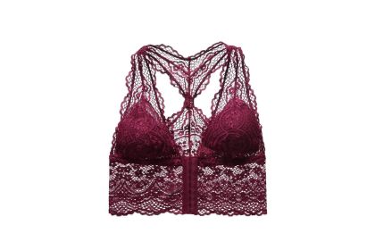 Lace Embroidery Beautiful Back Thin Cup Front Button Underwear Bra Without Steel Ring (Option: Wine Red-M)