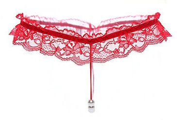 Sexy Lace Pearl Massage Opening Underpants (Option: Red-Free Size)