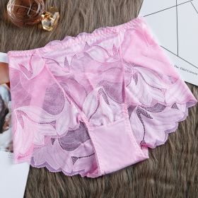 High Waist Lace Women's Panties French Transparent Comfortable Hip Lift Seamless Briefs (Option: Pink-M)