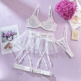 Push Up Mesh Lace Stitching Four-piece Set (Option: White-L)