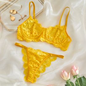 Strap Lace See-through Underwear Suit Women (Option: Yellow-L)